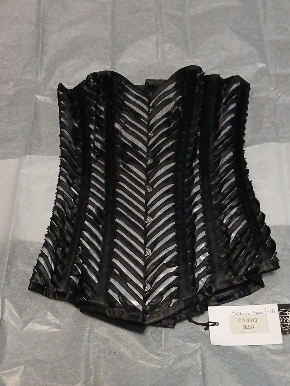 Authentic Steel Boned Overbust Corset Sheer Black And Grey.